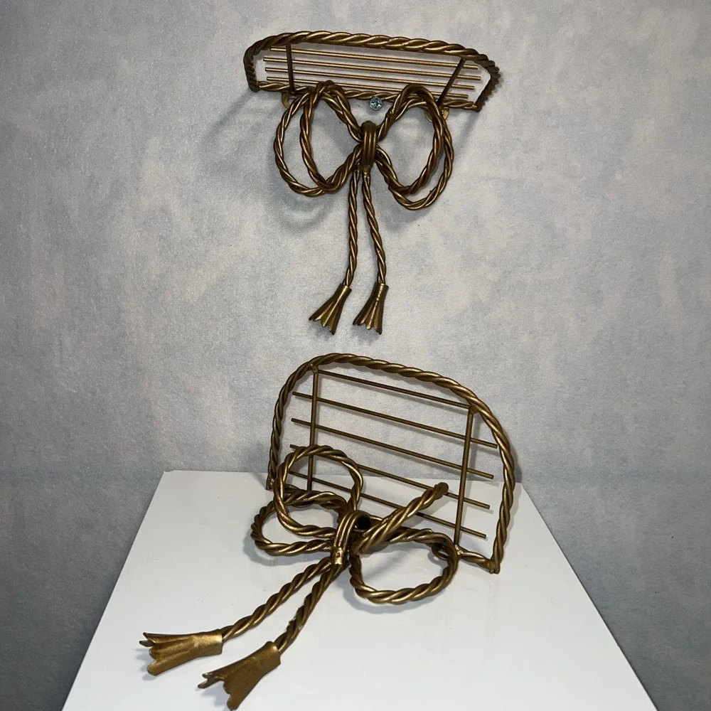 Vintage Home Interior Hollywood Regency Gold Corded Tassel Bow Shelves Set Of 2‎